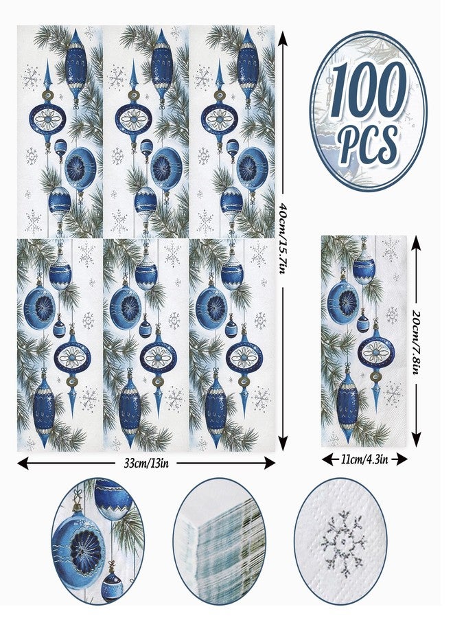 اني ديزاين مجموعة من 100 منديل ورقي للضيوف من AnyDesign، للاستخدام مرة واحدة، بتصميم كرة عيد الميلاد الزرقاء العتيقة وفرع الصنوبر، مناسبة لعشاء الشتاء، مثالية لحفلات أعياد الميلاد الشتوية، مقاس 4.3 × 7.8 بوصة - Image 2